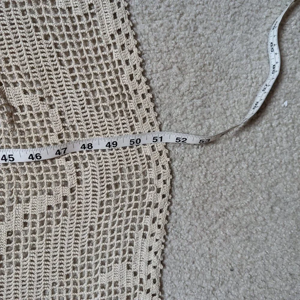 Vintage Off White Square Crochet Table Cloth 51